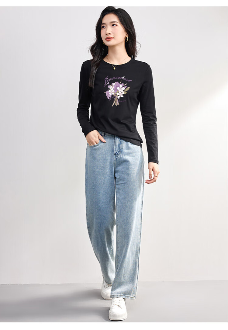 Женская футболка с длинным рукавом Jeanswest, осень, 100% хлопок, черный, размер M