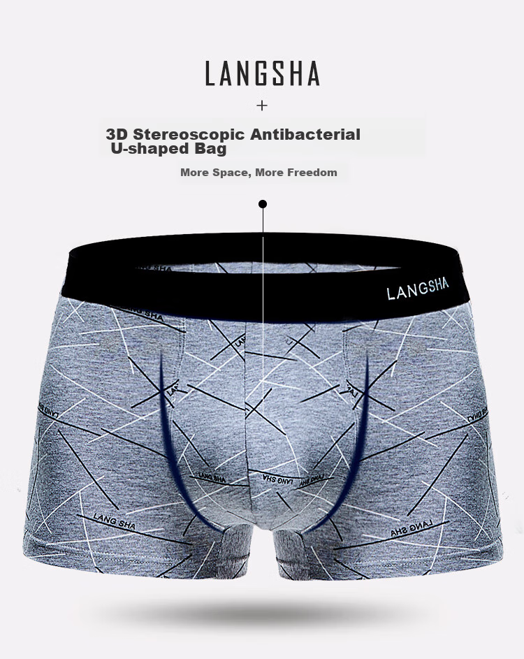Мужские боксеры LangSha, эластичные, из хлопка, дышащие, антибактериальные, трусы-боксеры средней посадки большого размера, 4 классических стиля