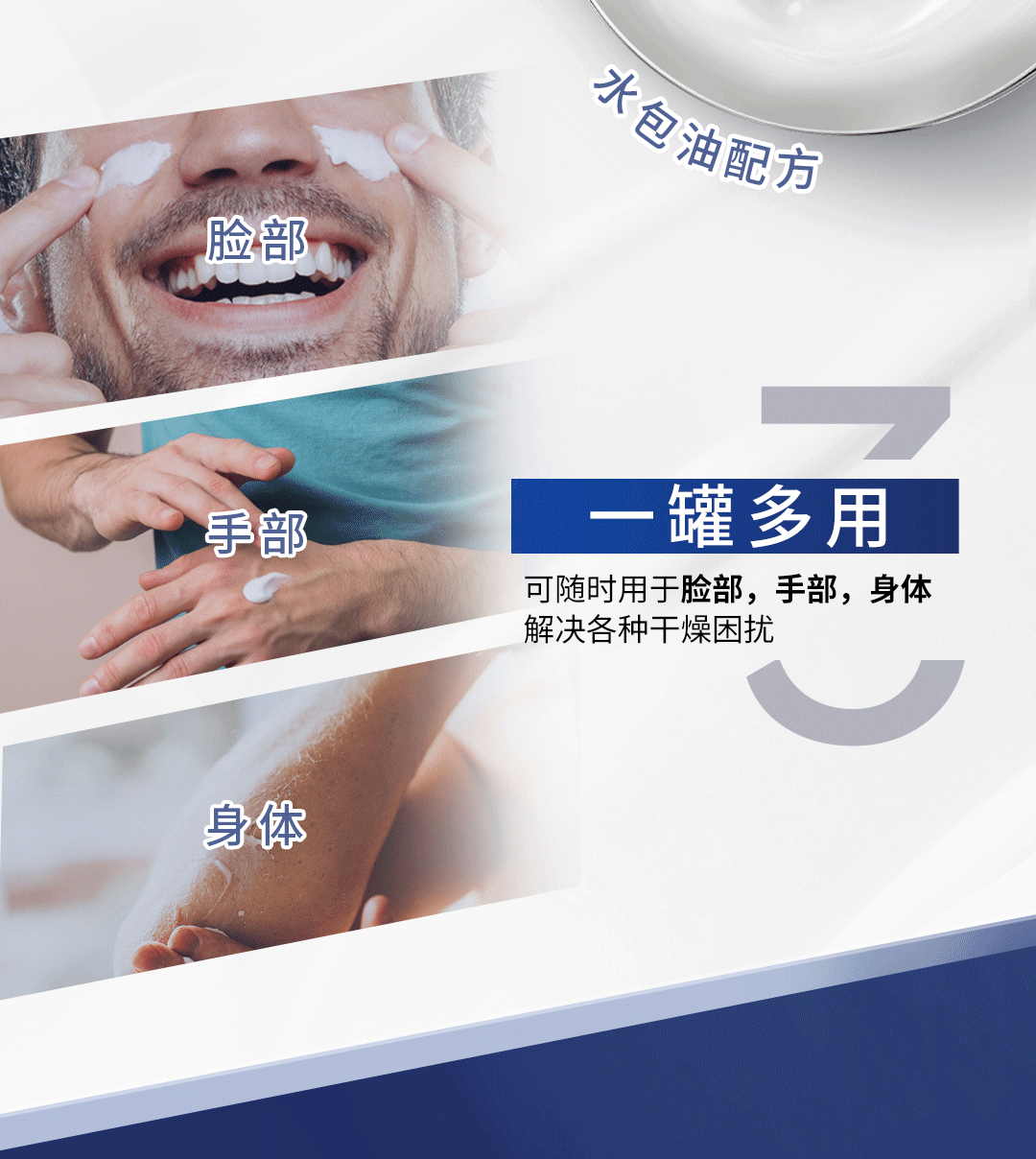 妮维雅（NIVEA） 蓝罐多效润肤霜滋润保湿补水乳液面霜脸部手部足部身体适用搽摸 德国原装进口男士润肤霜75ml