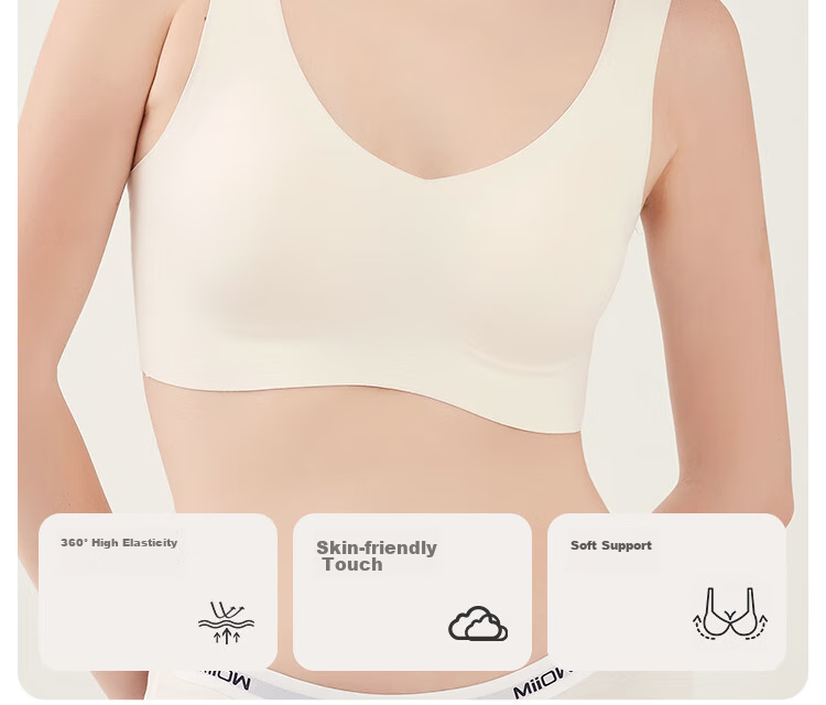 Спортивный бюстгальтер MiiOW Seamless Wireless, бесшовный, без косточек, с тонкой подкладкой, пуш-ап, цвет: телесный, размер L