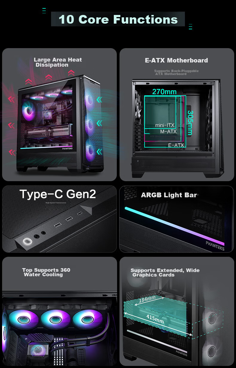 Компьютерный корпус PHANTEKS G400A Black Mid-Tower ATX, с боковым окном, черного цвета, с поддержкой водяного охлаждения
