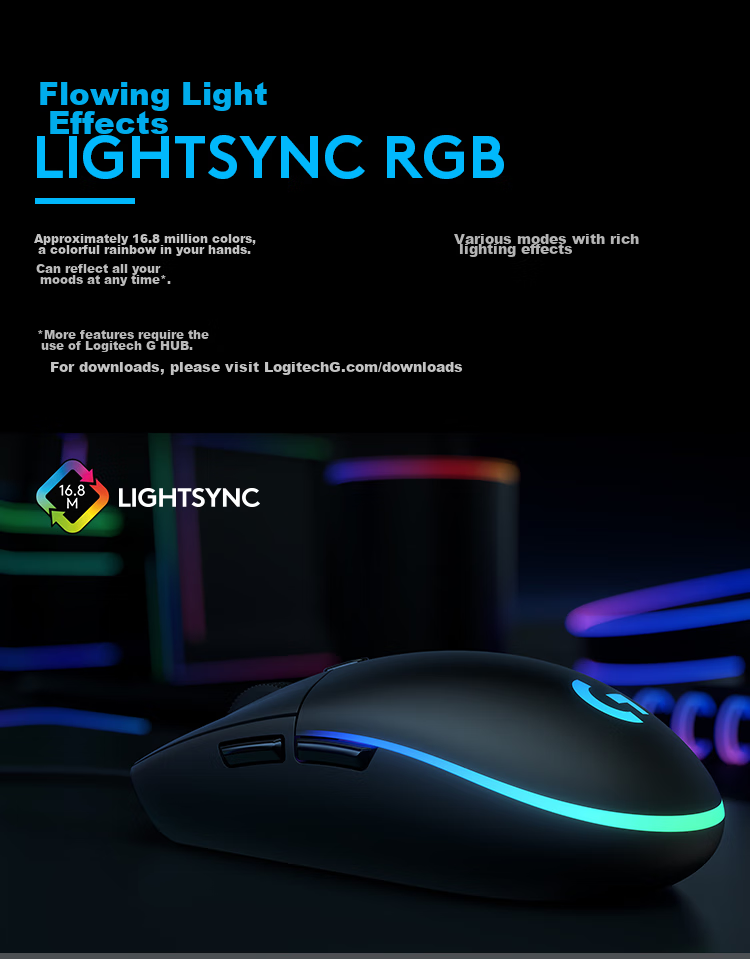 Игровая мышь G G102 второго поколения, RGB подсветка, 8000 DPI, черный