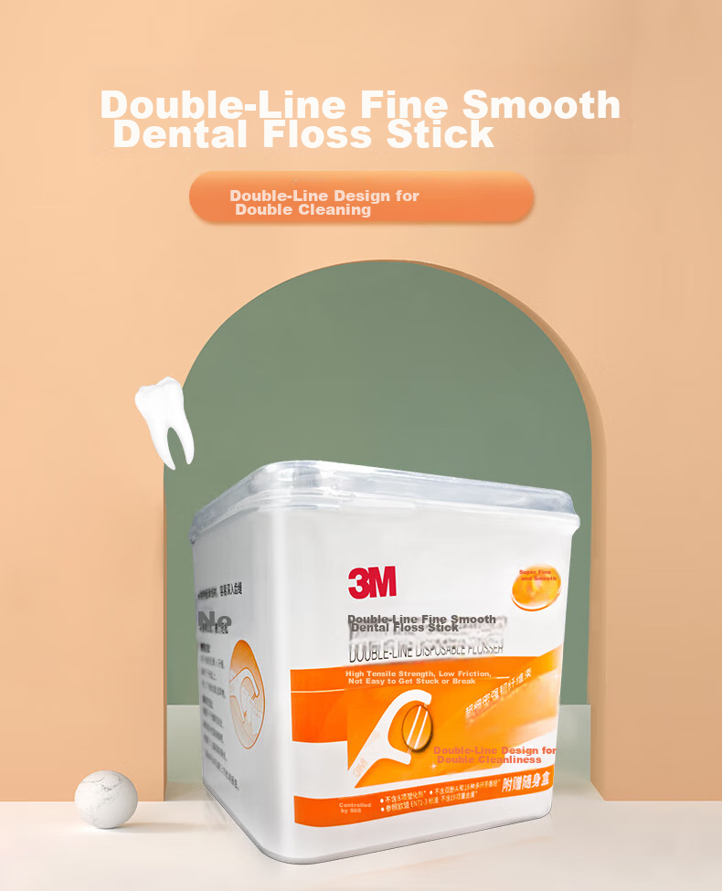 Зубная нить 3M Double-Thread Dental Floss Picks, гладкая и тонкая, особо прочная и ультратонкая для глубокой очистки, с футляром, 124 шт.