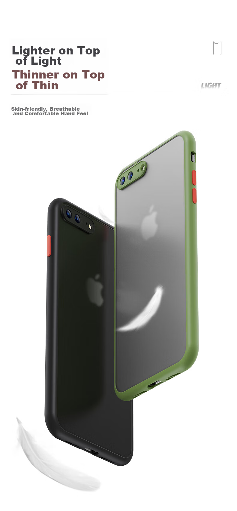 Чехол для Apple iPhone 7 Plus/8 Plus, Baozou, с полной защитой линз, противоударный, с защитой от отпечатков пальцев, силиконовый мягкий край, контрастный прозрачный матовый дизайн, для мужчин и женщин, черный