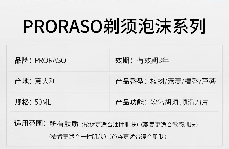 PRORASO意大利男士进口剃须泡沫50ML 清爽祛油桉树薄荷