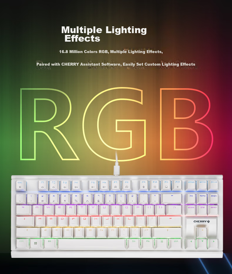 Механическая клавиатура CHERRY MX1.1 Aurora, 87 клавиш, RGB подсветкой, проводная, белая