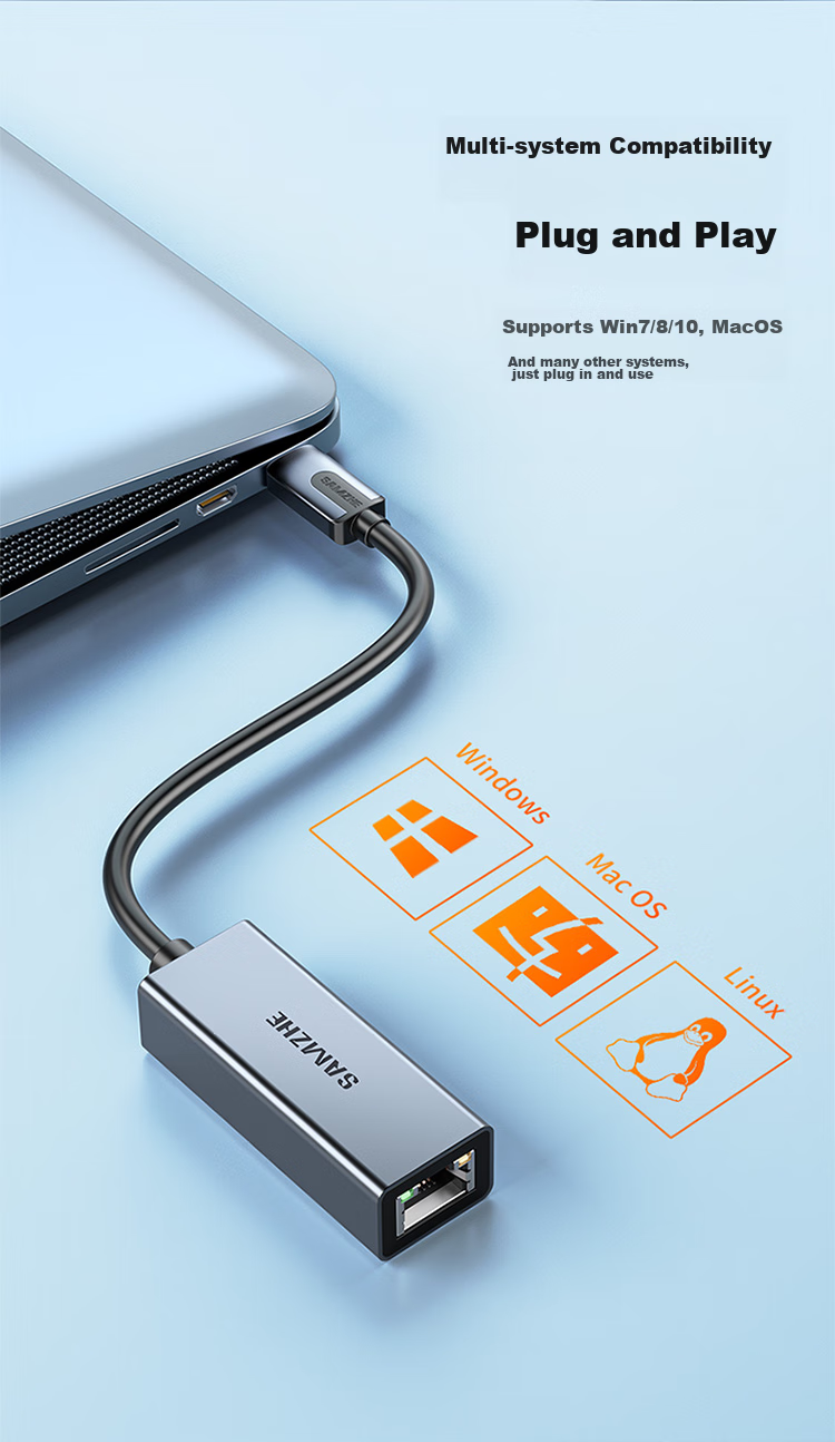 SAMZHE Type-C Gigabit Ethernet Adapter, RJ45 Network Port Converter, Compatible with Apple 15 MacBook And Microsoft Laptops, External Aluminum Alloy Adapter HWK01