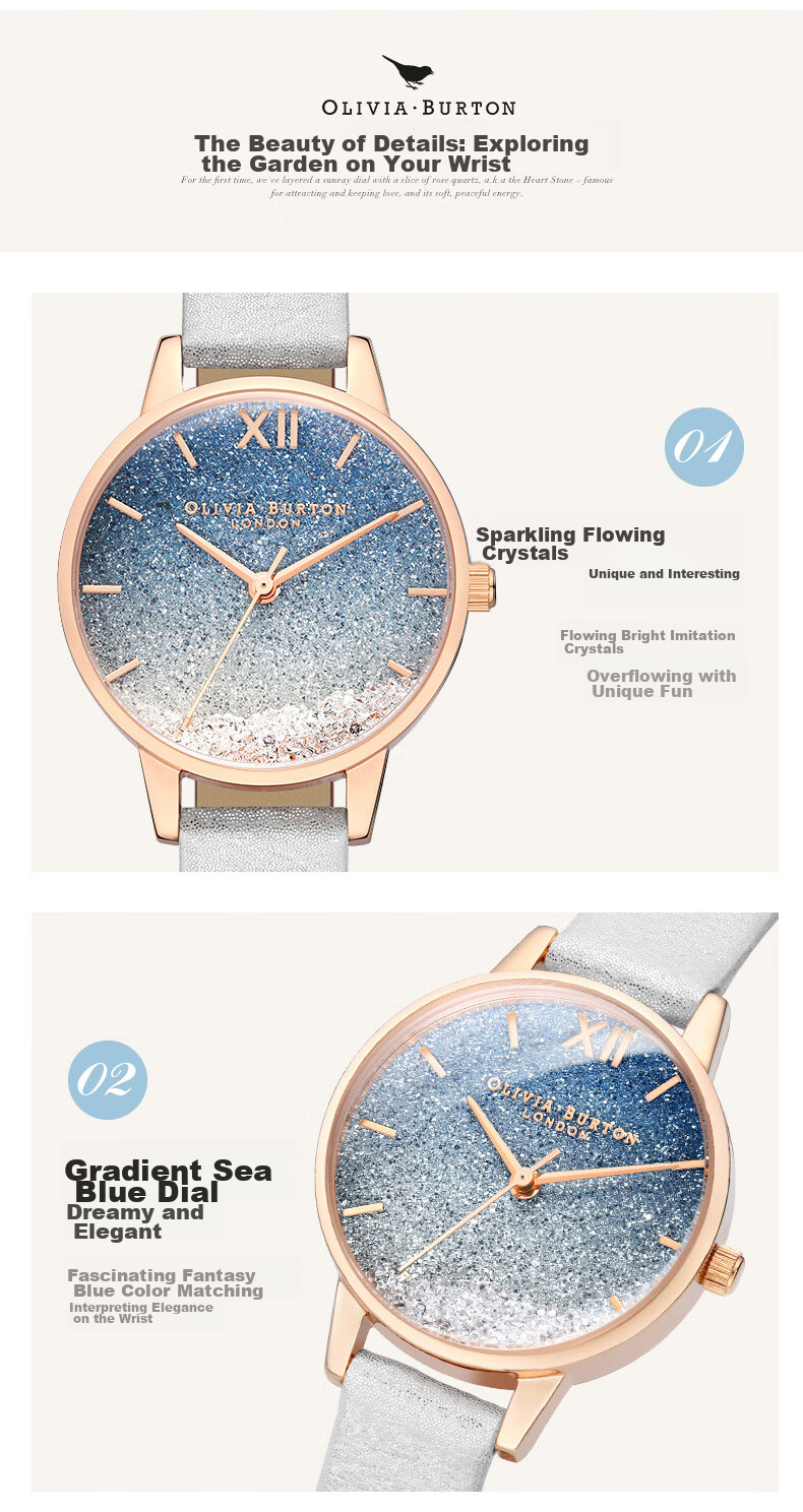 Женские часы OLIVIA BURTON OB16US26, кварцевые, синие, кожаный ремешок, диаметр 30 мм