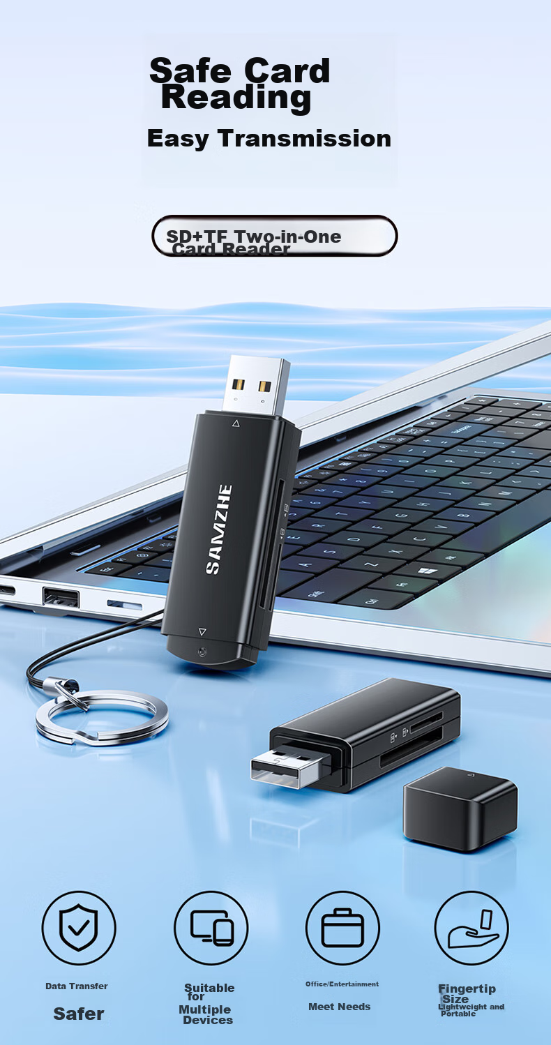 USB 2.0 Картридер SAMZHE CRA21B, черный, для SD/TF карт, 480 Мбит/с