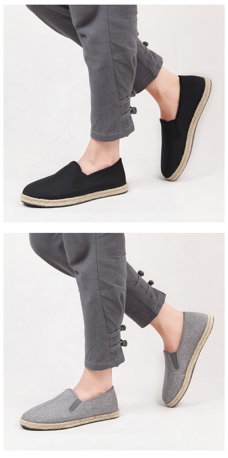 Кеды BUS HEYUAN Fisherman Shoes, мужские, повседневные, льняные, слипоны, старый Пекин, тканевые туфли, 93X-1027, черные, размер 38