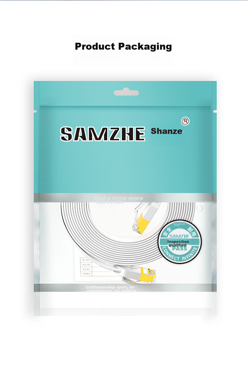Сетевой кабель SAMZHE CAT7 Flat Pure Copper Shielded Network Cable, 10 Gigabit Ethernet Cable for Home Broadband, White Flat Patch Cord, 8 Meters CAT-708A