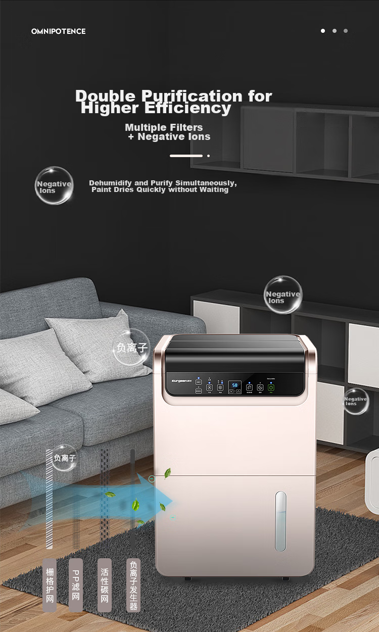 Осушитель воздуха Eurgeen OJ-550EP, 50 л/день, 70-120 м², насосная дренажная система, очистка воздуха, с таймером, белый