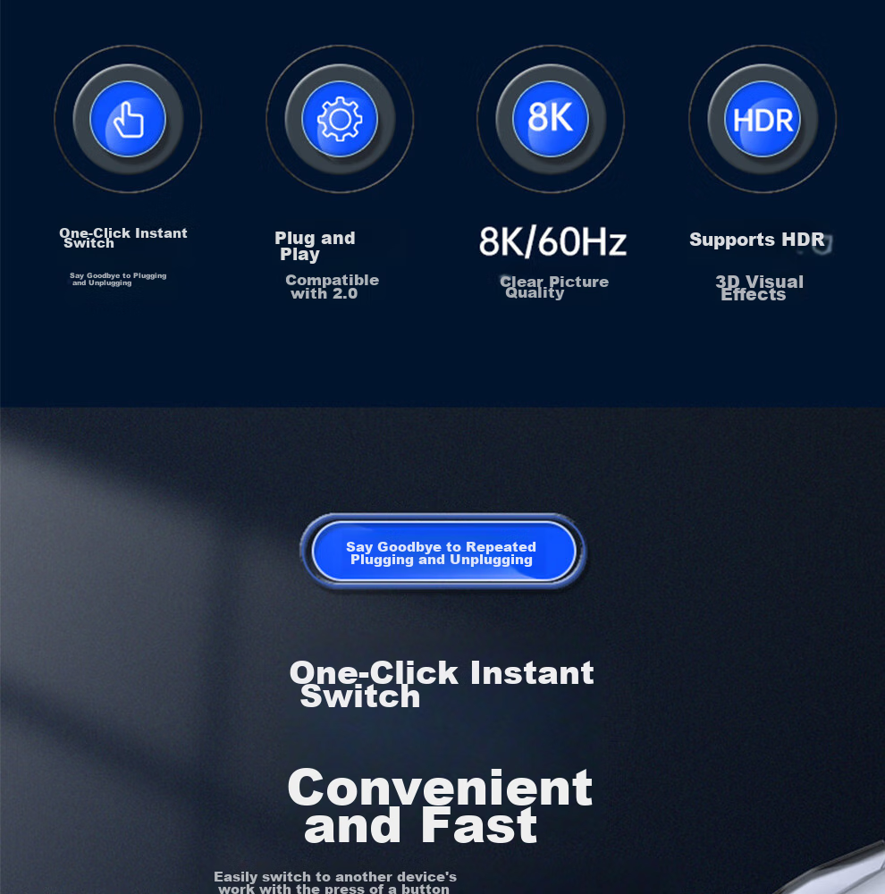 HDMI 2.1 переключатель ULT-unite, 8K/60Hz, 2 входа/1 выход или 1 вход/2 выхода, двухнаправленный сплиттер HD видео, для компьютера, ТВ, проектора