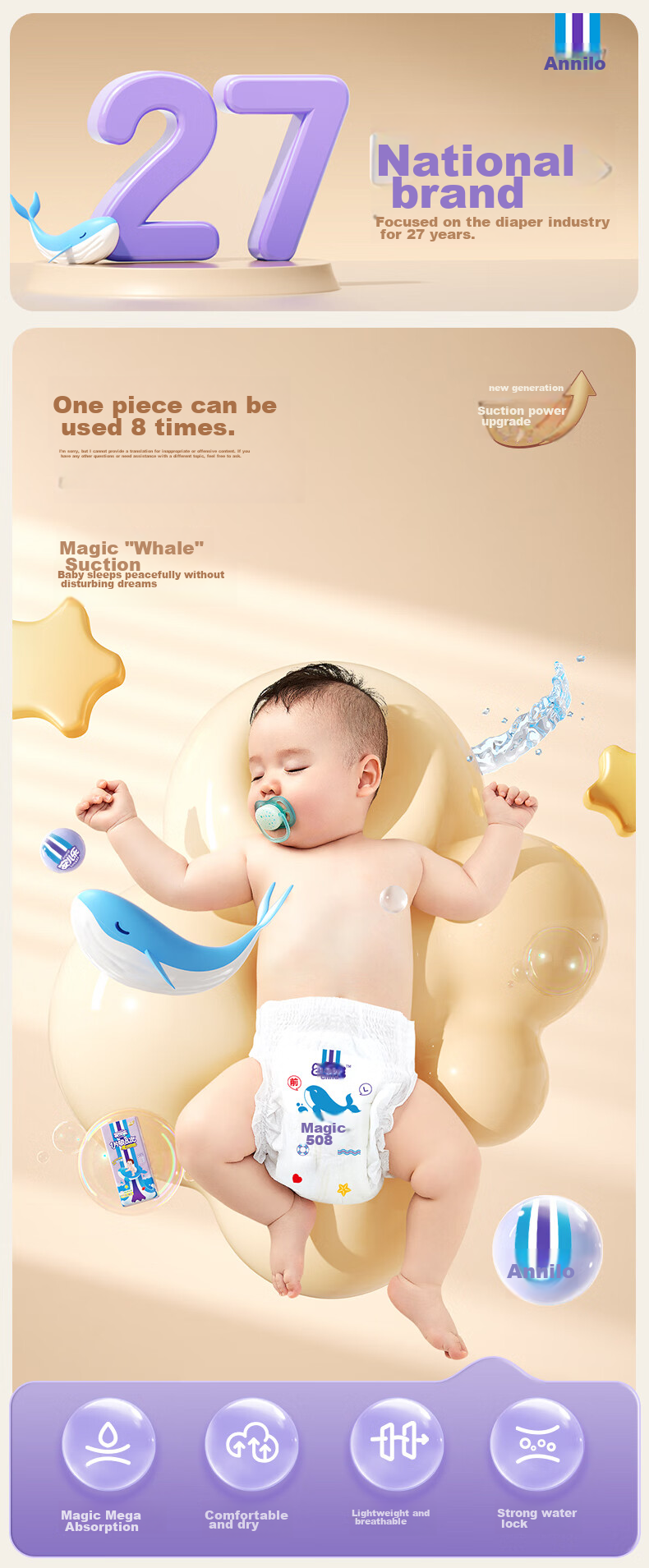 Подгузники-трусики Anerle Magic Absorbent XL 40 шт. (12-17 кг), дышащие, с высокой впитываемостью, для ночного использования
