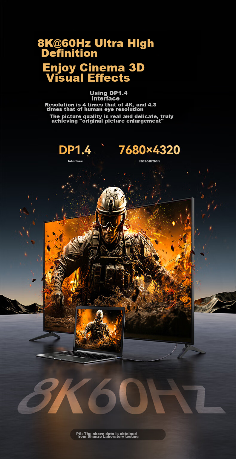 Адаптер-кабель SAMZHE DP 1.4 на Type-C, двунаправленный, Thunderbolt 4/5, 8K60/4K240Hz, для Apple ноутбуков и телефонов, HZ15