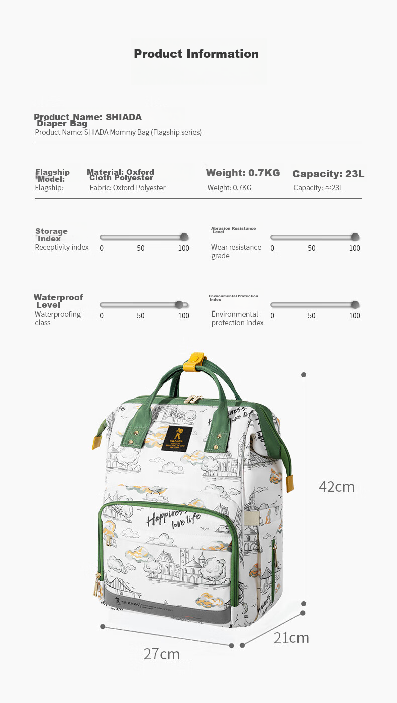 Рюкзак для мамы Xinandai Mimi Bag, вместительный, многофункциональный, для путешествий, легкий, удобный, для хранения грудного молока, дизайн "Ветер и пейзаж"
