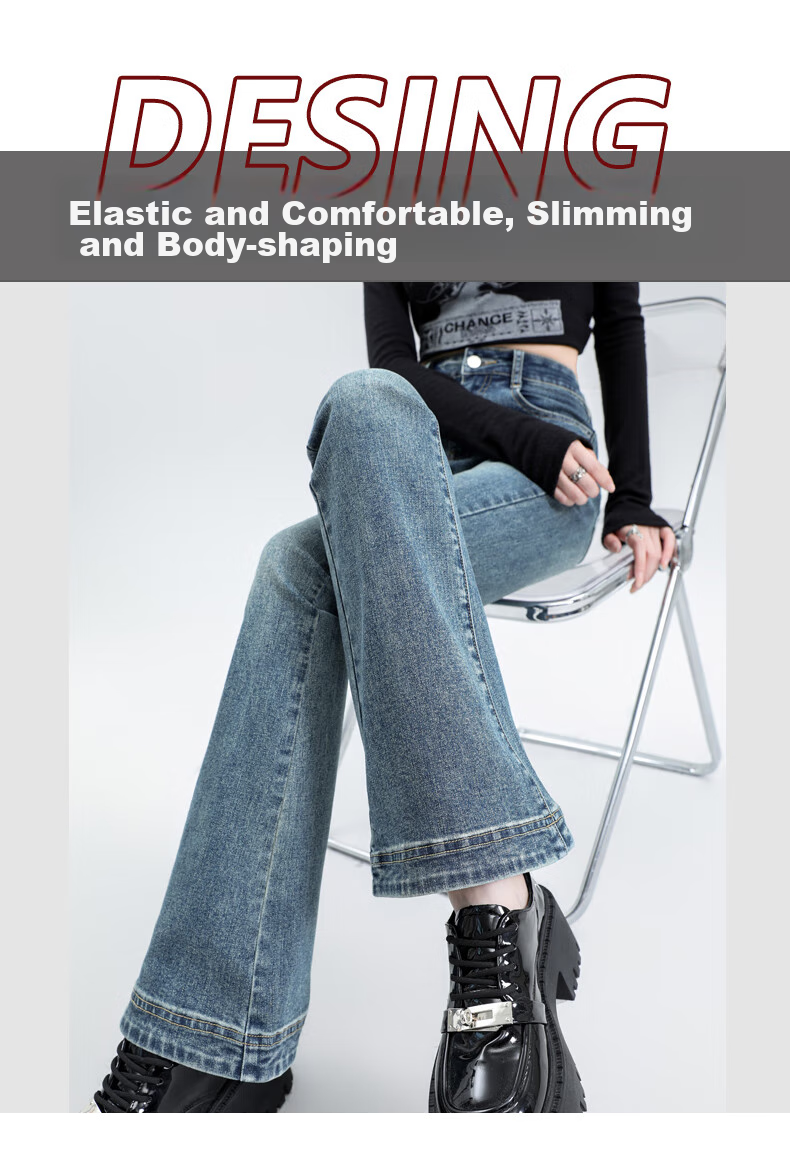 Женские джинсы JEANSWEST, модные брюки с легким клешем, осенние брюки с высокой талией, повседневные узкие брюки для похудения в стиле ретро, синие XL