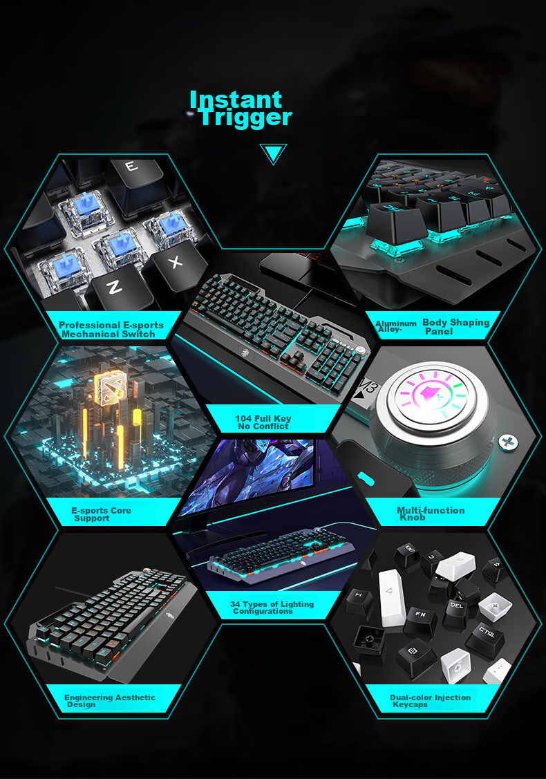 Механическая игровая клавиатура EWEADN TK900 с мышью, проводная, USB, подсветка, черная