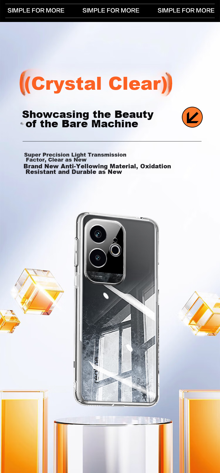 Чехол для телефона KOOLIFE для Realme GT6, защитный прозрачный силиконовый чехол с защитой камеры, простой, приятный на ощупь, устойчивый к отпечаткам пальцев