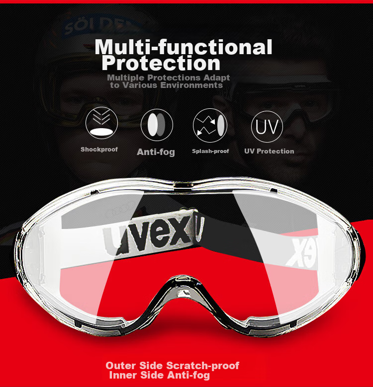 Защитные очки Uvex Goggles, ветрозащитные, противотуманные, пыленепроницаемые, защищающие от насекомых и аллергенов, брызгозащитные, от песка, для промышленного использования, защита от жидкостей, ударопрочные, универсальные защитные очки Uvex 9002285