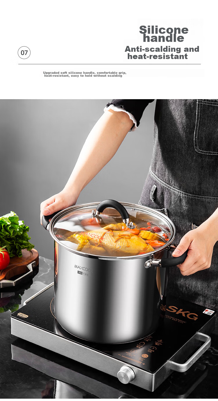 Кастрюля MAXCOOK MCT3400, 304 нержавеющая сталь, двойное дно, 28 см, для всех видов плит