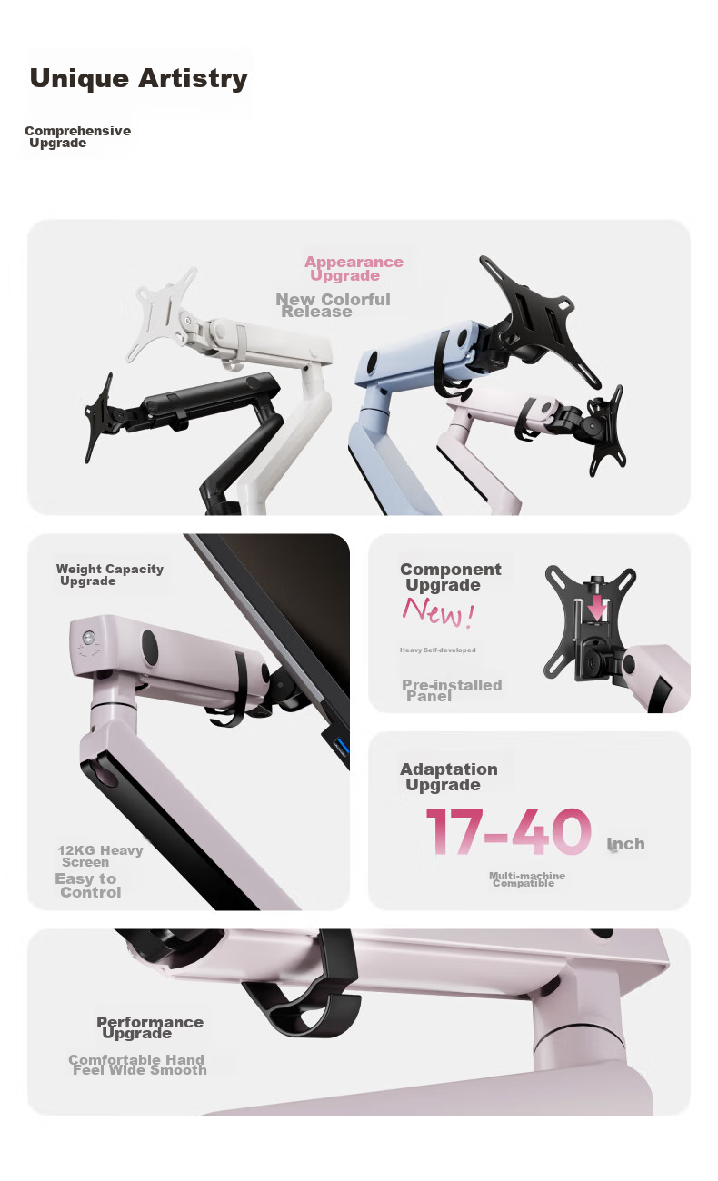 Кронштейн для монитора Brateck E500 Monet Pink, механический, с зажимом для стола, розовый, 17-40 дюймов