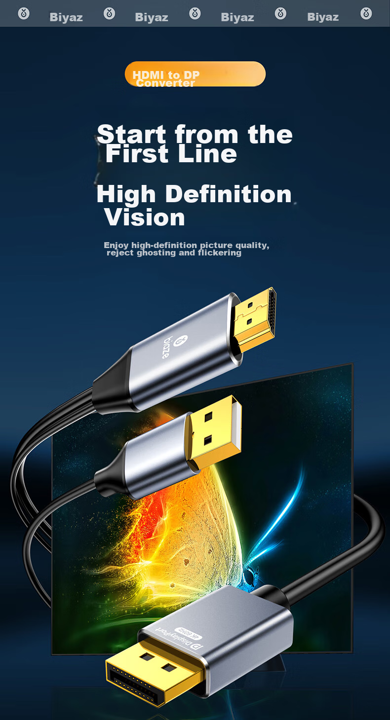 Кабель-адаптер BIAZE HDMI на DP, 1.8 метра, 4K/60Hz, Displayport Male на 4K HD видео конвертер, компьютер PS4 на монитор