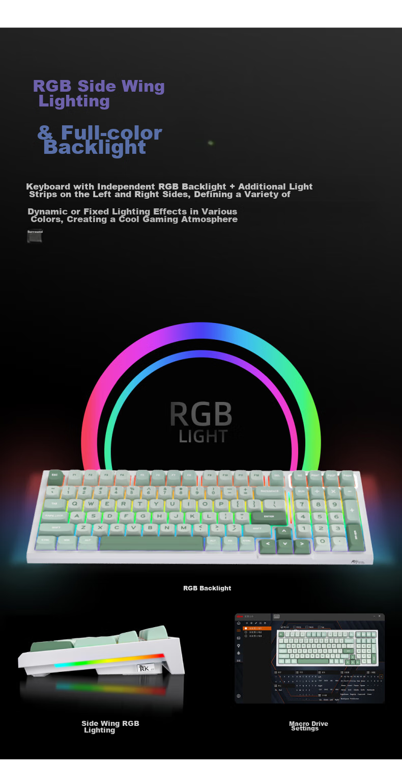 Механическая клавиатура RK R98, 99 клавиш, трехрежимная (2.4G, Bluetooth, проводная), RGB подсветка, Sky Blue RGB Smoky Blue Switches