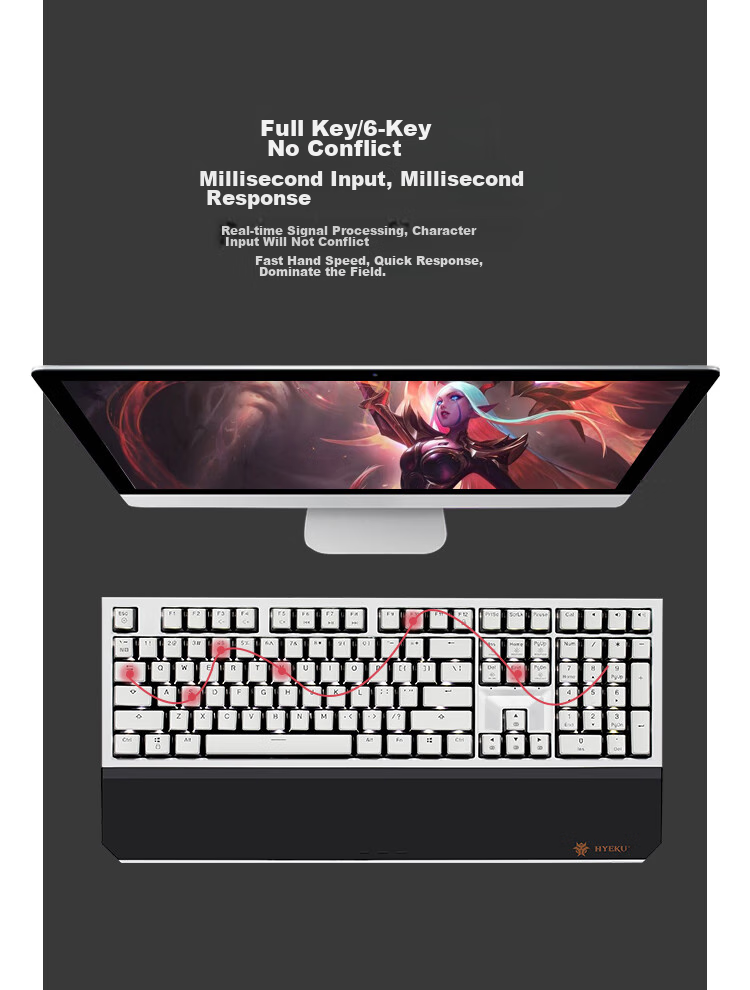 Игровая механическая клавиатура Hyeku X5 с двойным режимом (проводная/беспроводная 2.4G), 108 клавиш, кейкапы PBT, переключатели Kailh BOX Sand Gold, с подставкой для запястий
