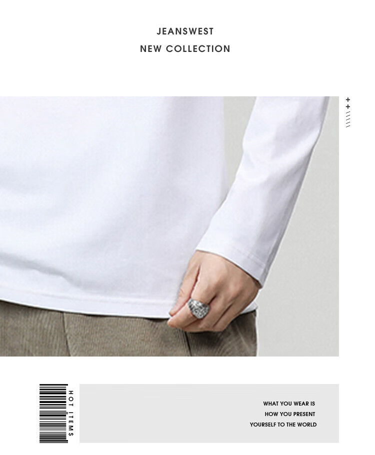 Мужская футболка Jeanswest, весна 2026, с круглым вырезом, из чистого хлопка, с длинным рукавом, с принтом, свободная, повседневная, универсальная, белая, 4XL