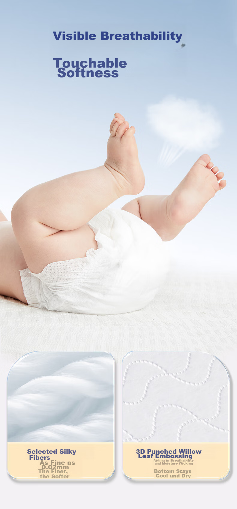 Подгузники Q-MO Soft Diapers, L, 72 шт. (9-14 кг), тонкие и дышащие, для малышей