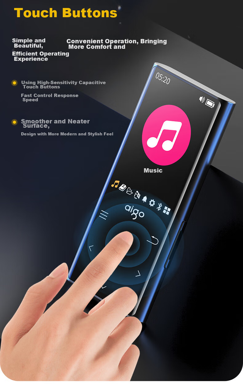 MP3-плеер Aigo 801, 16 Гб, с Bluetooth и внешним динамиком, портативный музыкальный плеер для студентов, сенсорные кнопки