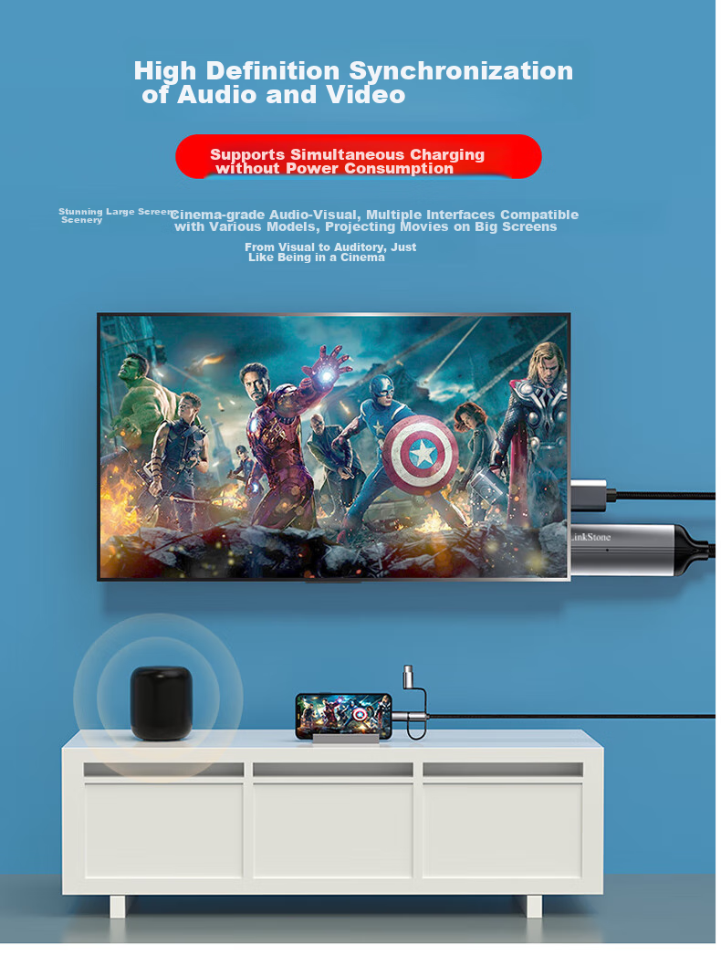 LinkStone Кабель-адаптер для зеркалирования экрана Lightning/Type-C на HDMI, 3-в-1, высокая четкость, для телефона на телевизор