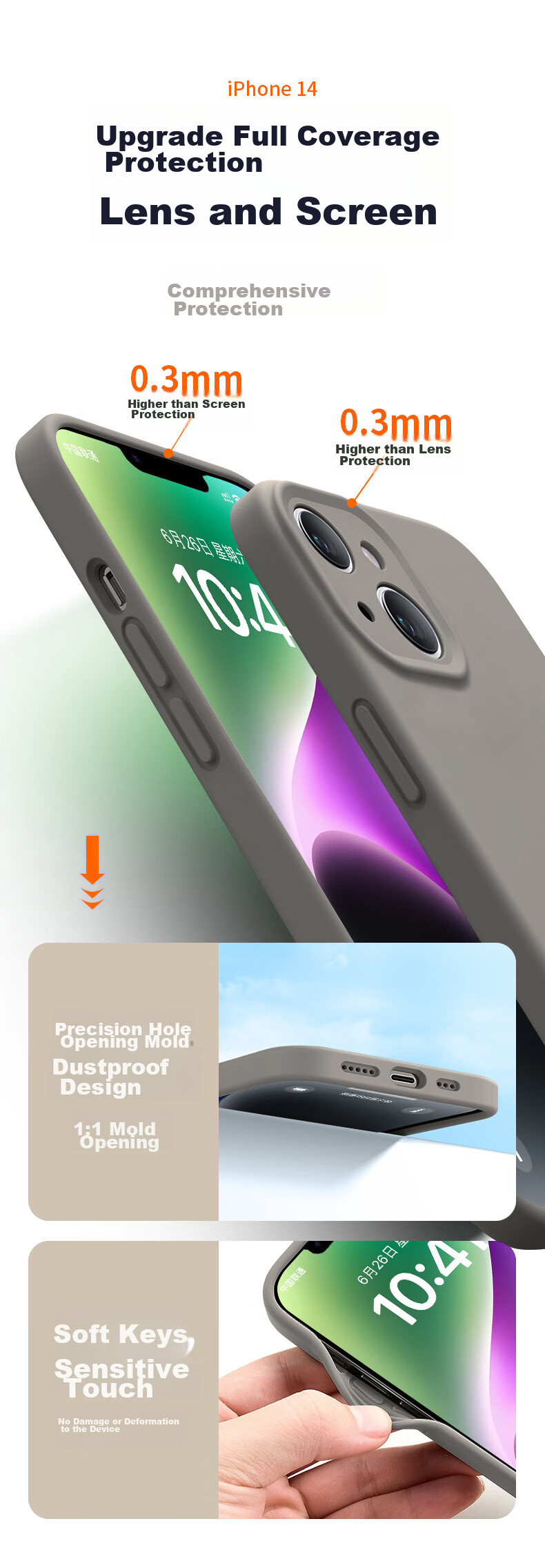 Чехол NEYAA для iPhone 14, силиконовый, противоударный, тонкий, с полной защитой объектива, графитовый серый