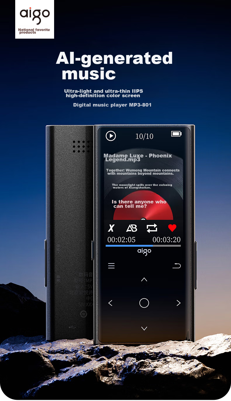 MP3-плеер Aigo 801, 16 Гб, с Bluetooth и внешним динамиком, портативный музыкальный плеер для студентов, сенсорные кнопки