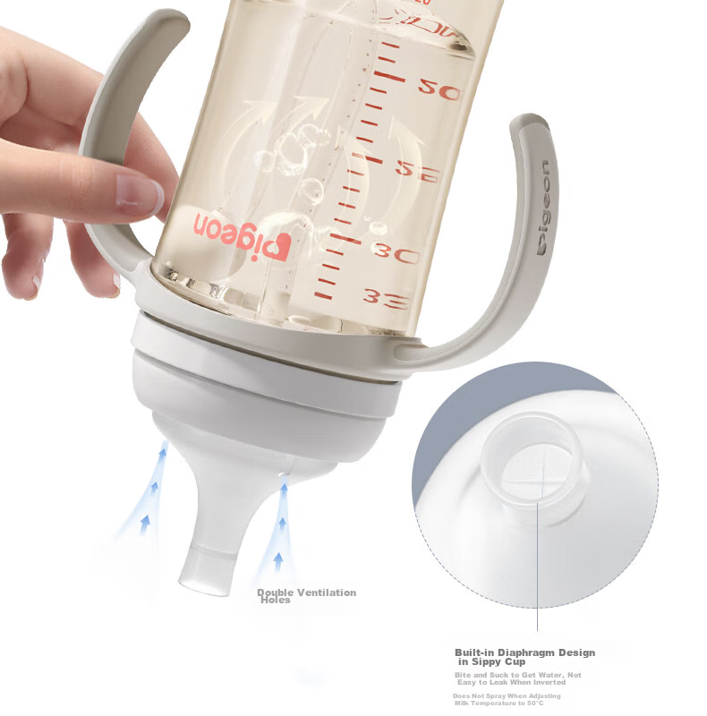 Бутылочка Pigeon Natural Weaning PPSU с шариком-непроливайкой и двойными ручками, 330 мл, от 12 месяцев
