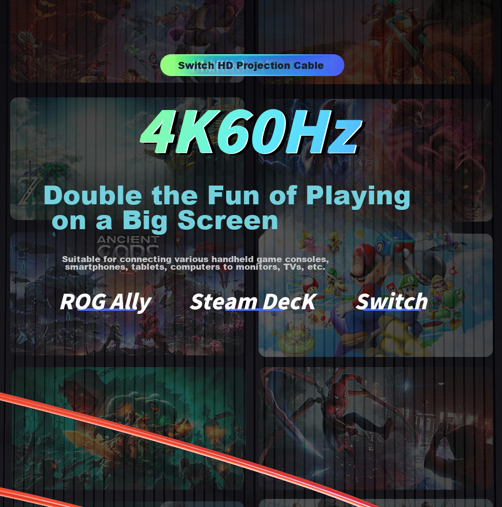 Кабель ULT-unite Type-C на HDMI 4K 60Hz, 2 метра, для Nintendo Switch, телефонов, компьютеров, с поддержкой PD зарядки