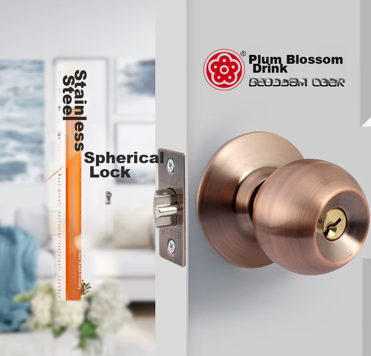 Замок BLOSSOM 587, сферический, для межкомнатных дверей, из нержавеющей стали, с латунным сердечником, универсальный, красный античный