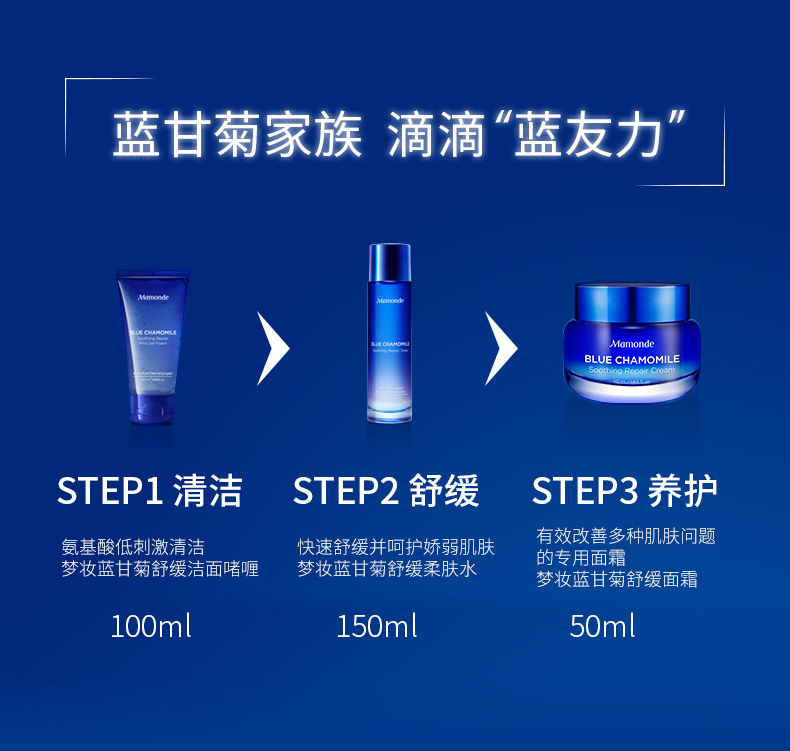 梦妆（Mamonde）蓝甘菊舒缓修护套装(水150ml+面霜50ml) 护肤品化妆品爽肤水面霜 