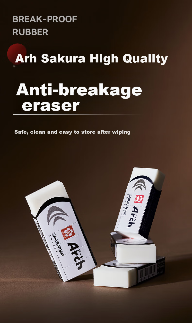 Ластик SAKURA 3x Anti-Break Eraser, уникальный изогнутый дизайн предотвращает поломку, для экзаменов студентов, художественных эскизов и рисования, импортный ластик ARCH(60C), 1 шт.