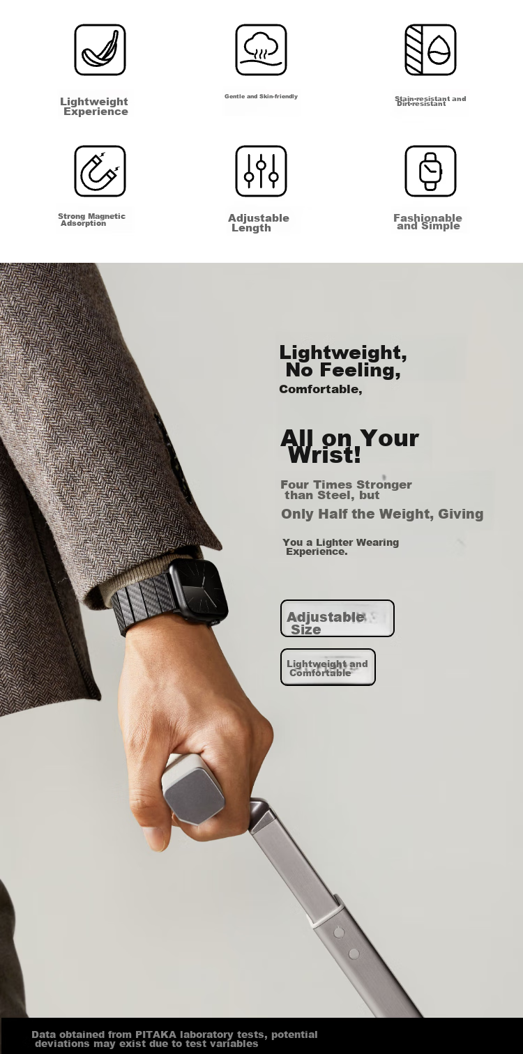 Ремешок PITAKA для Apple Watch Ultra 2/S9/S8/7/6/5/4/3/SE, из углеродного волокна, магнитный, современный стиль, полный размер