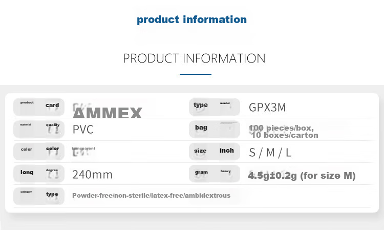 Одноразовые перчатки AMMEX из ПВХ, пищевые, утолщенные, водонепроницаемые, для сферы общественного питания, красоты, уборки, лабораторий, домашнего хозяйства, выпечки, размер M, 100 шт./уп.
