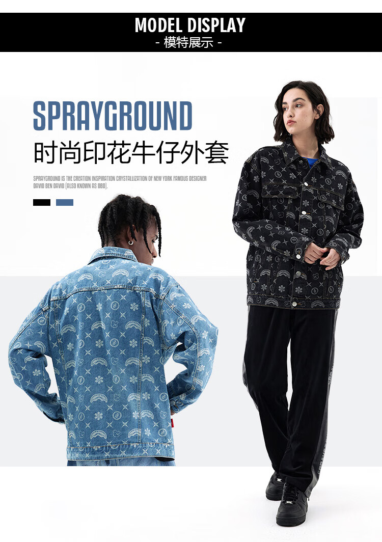 SPRAYGROUND男女同款情侣秋季时尚牛仔夹克男春季外套男潮牌鲨鱼嘴百搭舒适 牛仔蓝 S