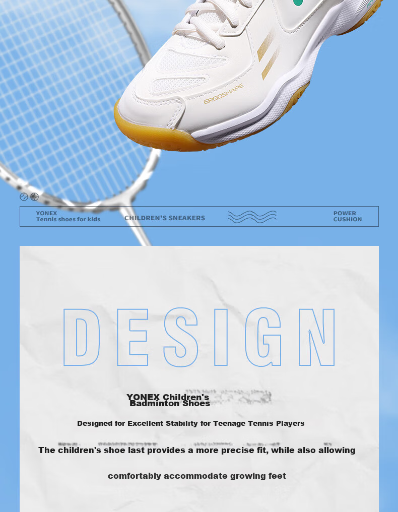 Детские кроссовки для бадминтона YONEX SHB220JRCR Off-White, размер 36