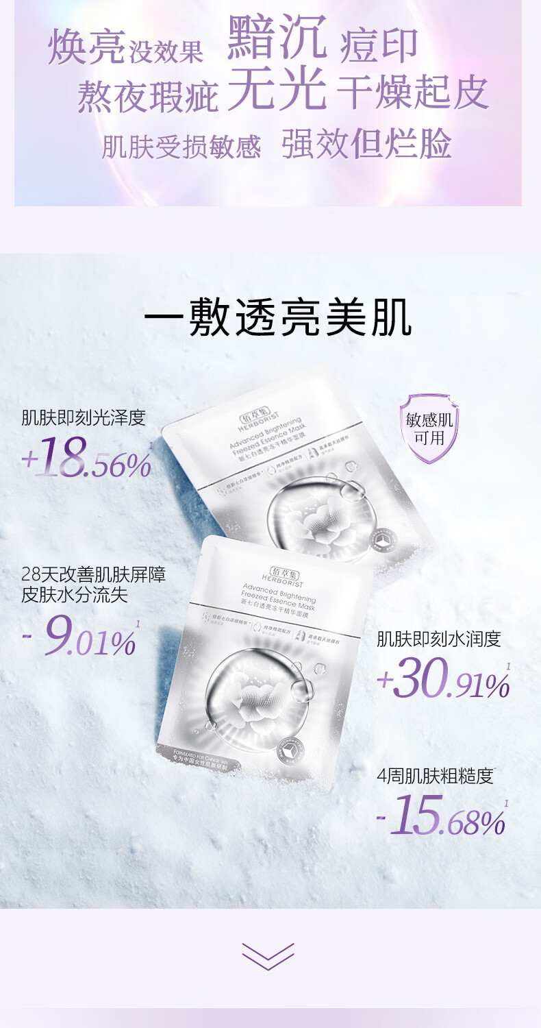 佰草集佰草集【新七白】透亮冻干精华面膜5片装（补水提亮肤色女 ）