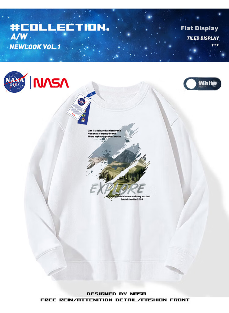 Мужская толстовка NASA GISS, трендовая, осенне-зимняя, свободного кроя, с круглым вырезом, черная, размер L