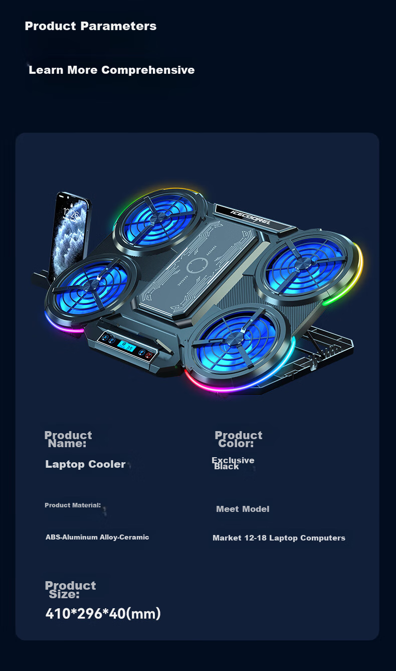 Охлаждающая подставка для ноутбука ICE COOREL Q5, полупроводниковое охлаждение, подставка для компьютера, рассеивание тепла, регулируемая скорость с RGB-подсветкой