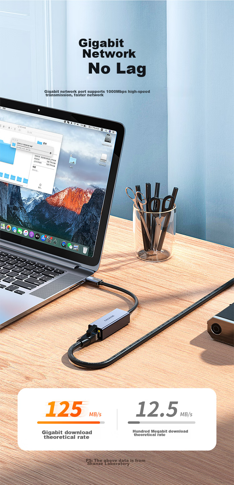 SAMZHE Type-C Gigabit Ethernet Adapter, RJ45 Network Port Converter, Compatible with Apple 15 MacBook And Microsoft Laptops, External Aluminum Alloy Adapter HWK01