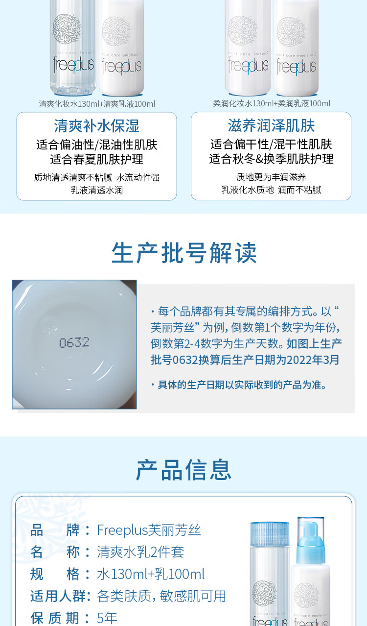 芙丽芳丝（Freeplus）护肤礼盒清爽型水乳套装补水保湿 油皮(清爽水130ml+清爽乳100ml)