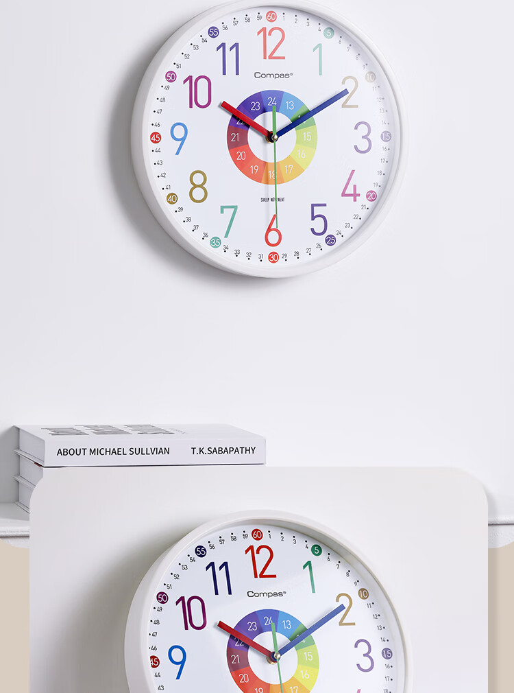 Настенные часы Compas Living Room Wall Clock, кварцевые, для раннего обучения детей, 7866 белые 30см